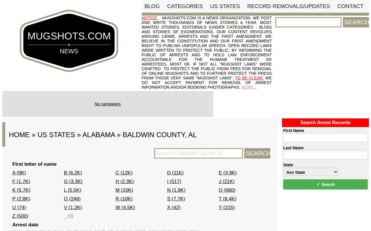 Unofficial Mugshots.com Baldwin County historical arrest archive