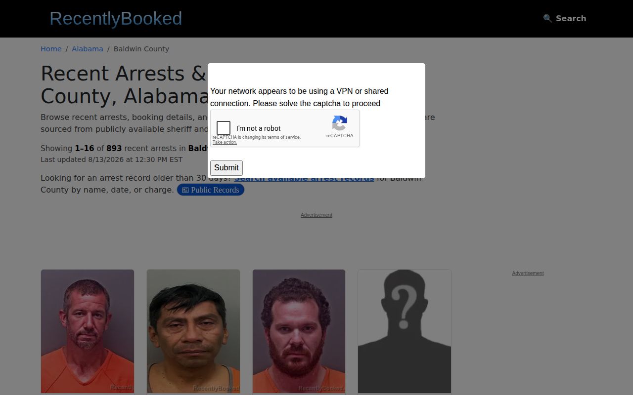 Unofficial Recently Booked Baldwin County mugshot index
