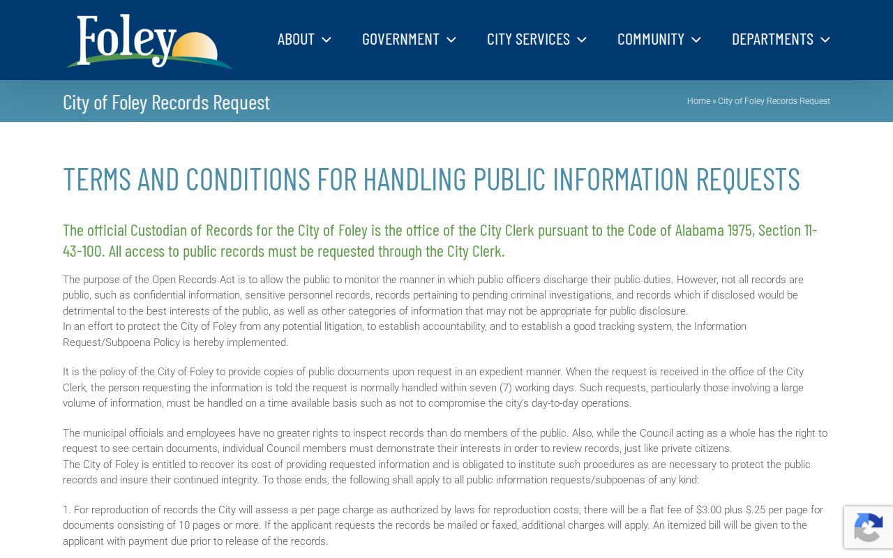City of Foley public arrest-record request page