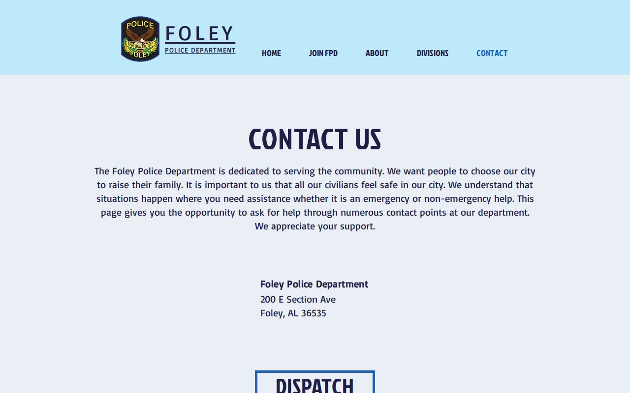 Foley Police and City Jail contact route for arrest and custody records