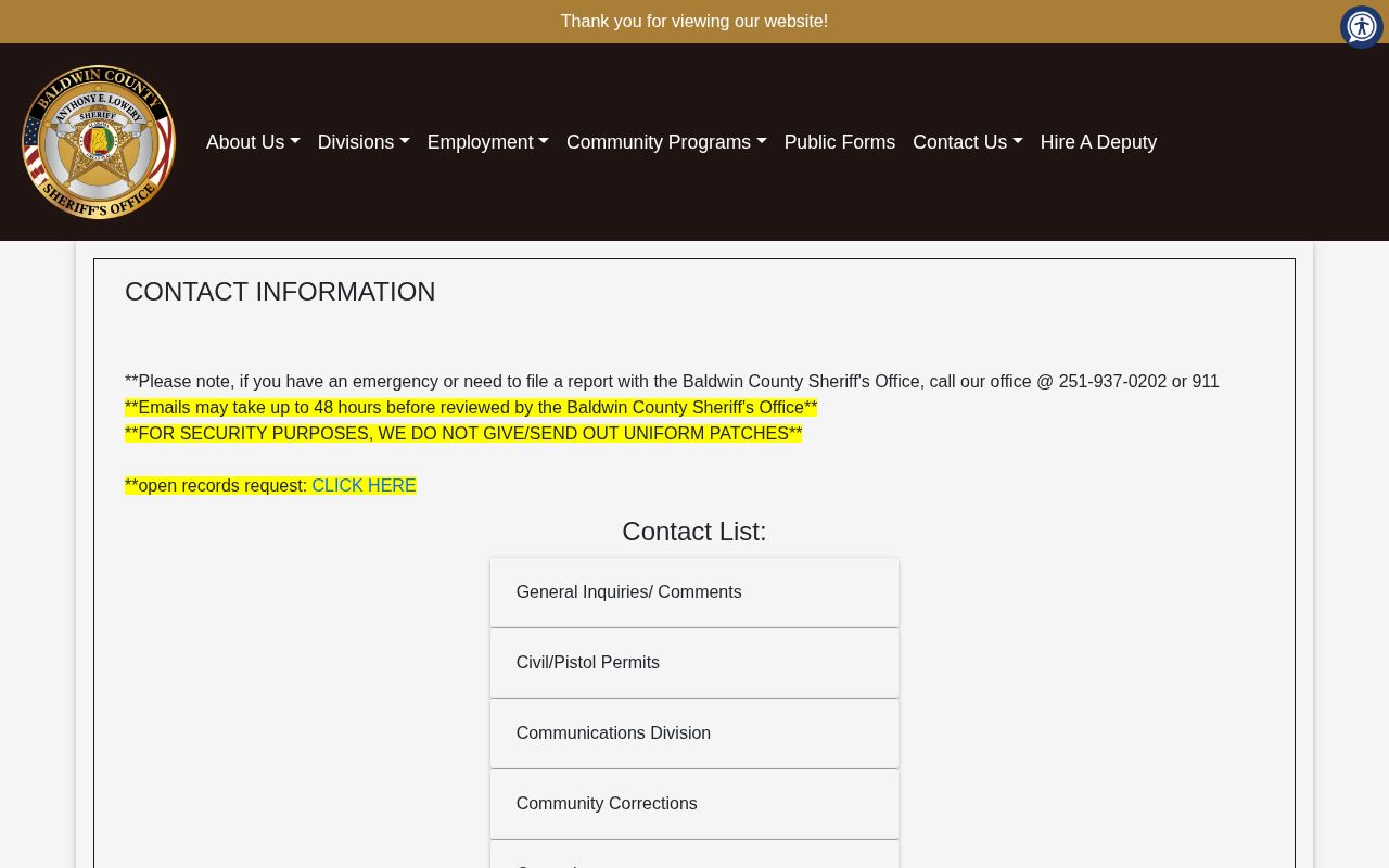 Baldwin County Sheriff open records gateway for busted mugshot and booking records